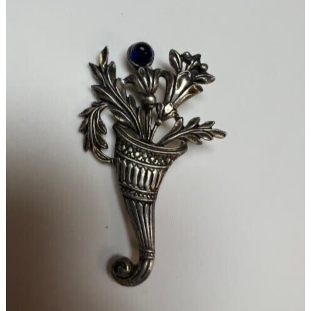 Vtg Cornucopia Blue/Black Flower Brooch Pin Lapel 1930-1940's
